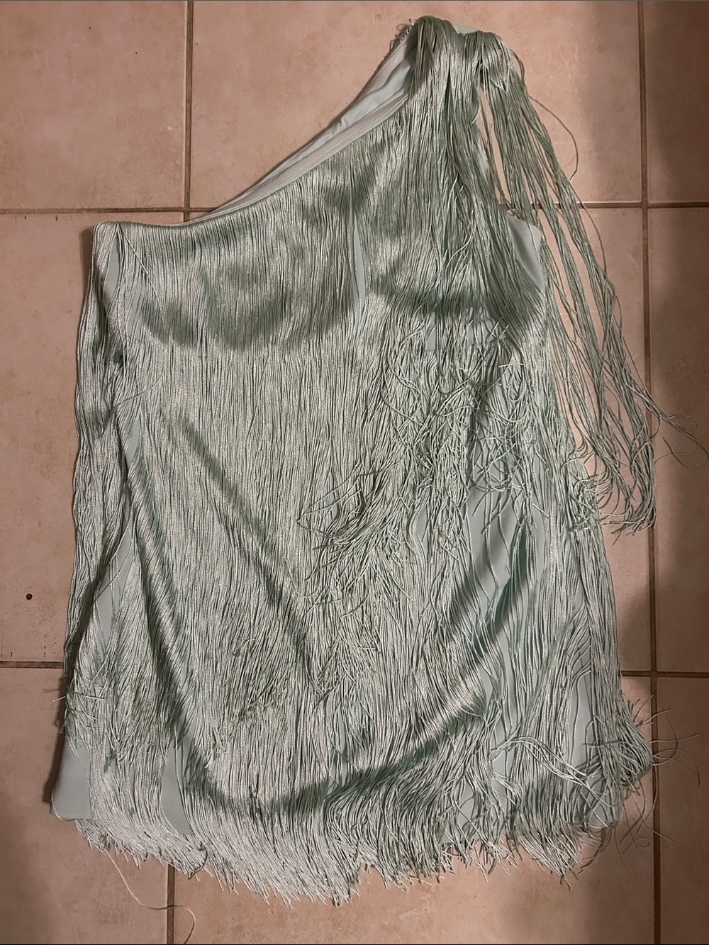 Hutch Mint One-Shoulder Fringe Mini Dress